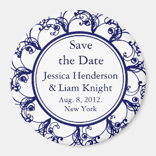 Dark Blue Fancy Monogram Save the Date Magnet