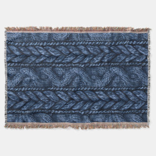 Dark Blue Faux Chunk Knit Throw Blanket