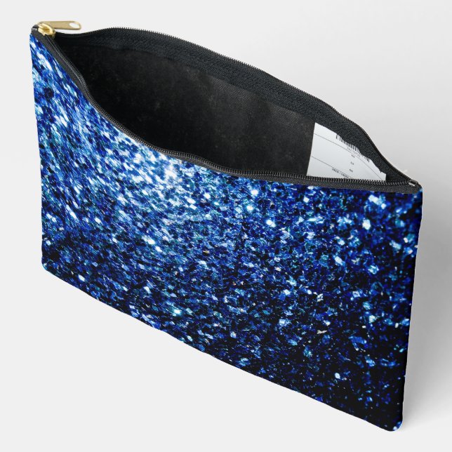 Dark blue faux glitter sparkles accessory pouch (Open)