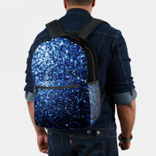 Dark blue faux glitter sparkles and black printed backpack