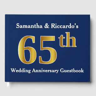 Dark Blue + Faux Gold 65th Wedding Anniversary Guest Book