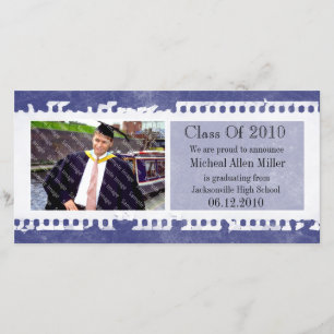 Dark Blue Film Grunge Graduation Photo Card