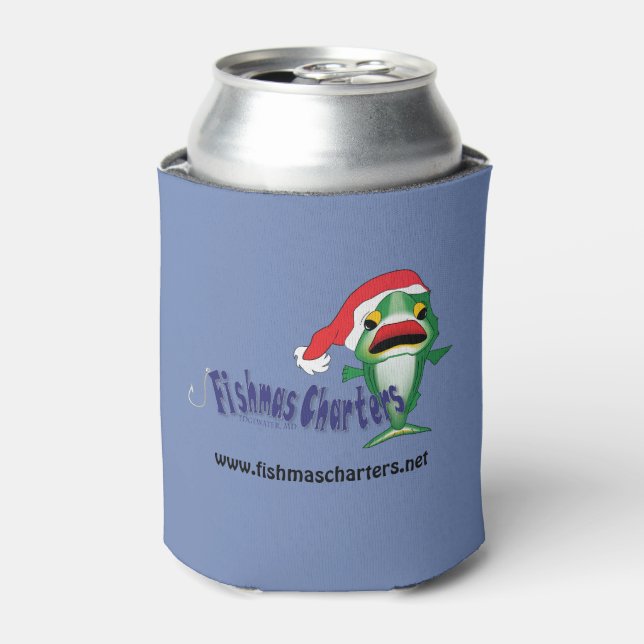 Dark Blue Fishmas Charters Can Cooler (Can Front)