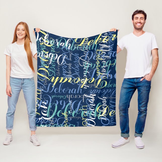 Dark Blue Fleece-Blanket with Repeated Colour Name Fleece Blanket (In Situ)