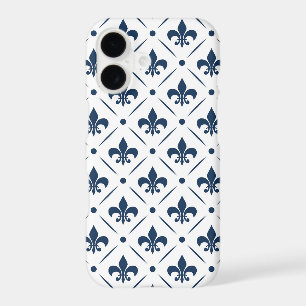 Dark blue Fleur De Lis pattern on white background