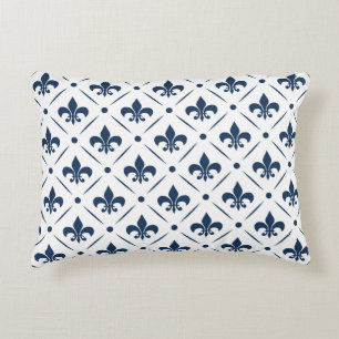 Dark blue Fleur De Lis pattern on white background Accent Pillow
