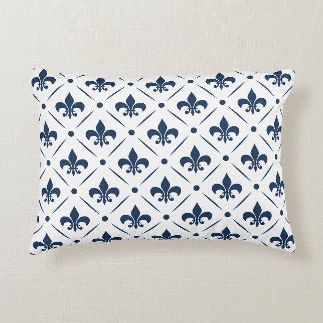 Dark blue Fleur De Lis pattern on white background Accent Pillow (Front)