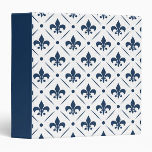Dark blue Fleur De Lis pattern on white background Binder