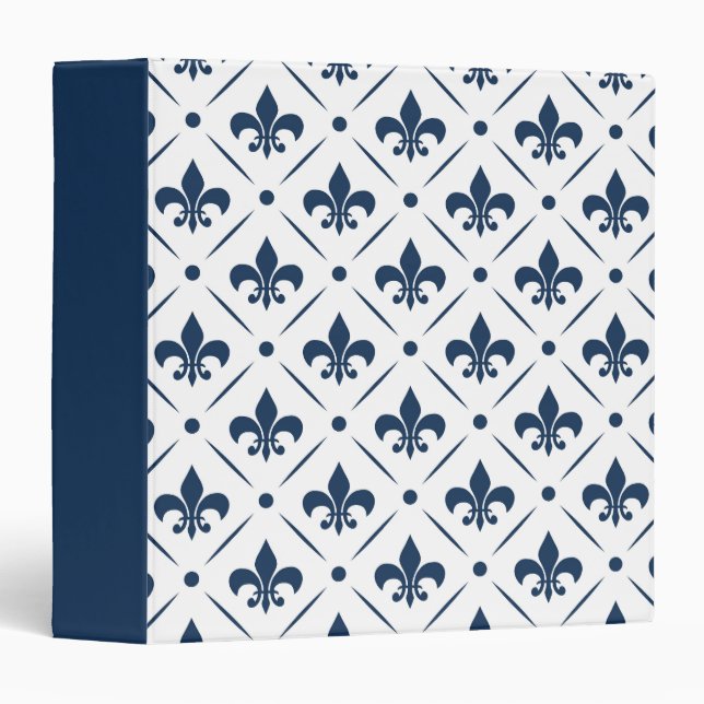 Dark blue Fleur De Lis pattern on white background Binder (Front/Spine)