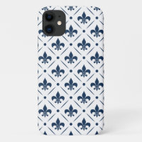 Dark blue Fleur De Lis pattern on white background