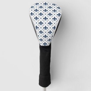 Dark blue Fleur De Lis pattern on white background Golf Head Cover