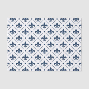 Dark blue Fleur De Lis pattern on white background Tissue Paper