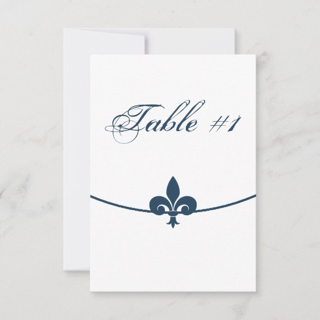 Dark Blue Fleur de Lis Reception Table Card (Front)
