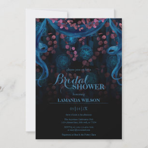 Dark Blue Floral Black Gothic Bridal Shower Invitation