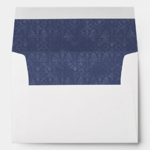 Dark Blue Floral Damask Pattern Interior Envelope