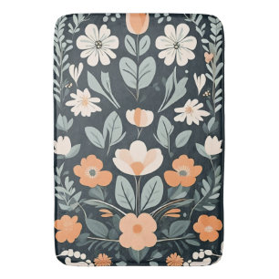 Dark Blue Floral Folk Bath Mat