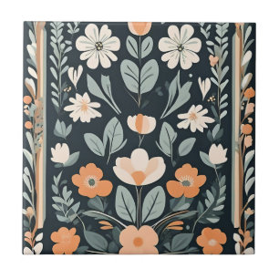 Dark Blue Floral Folk Tile