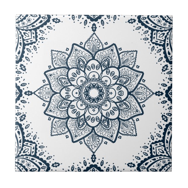 Dark Blue Floral Mandala & Frame Tile (Front)