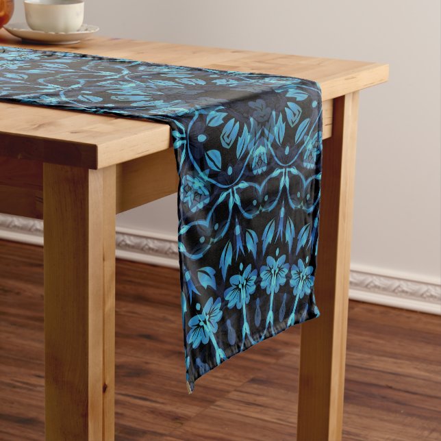 Dark Blue Floral Noir Mandala Medium Table Runner (In Situ)