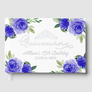 Dark Blue Floral Quinceanera Guest Book