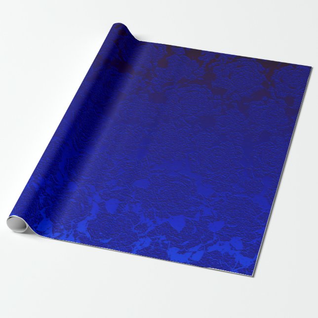 Dark Blue Floral Succulent Pattern Metallic Wrapping Paper (Unrolled)