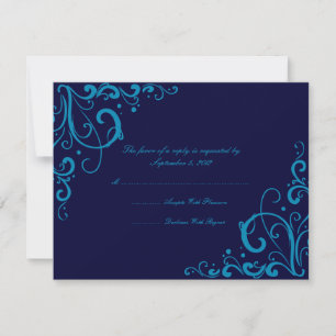 Dark Blue Flourish Wedding RSVP Card