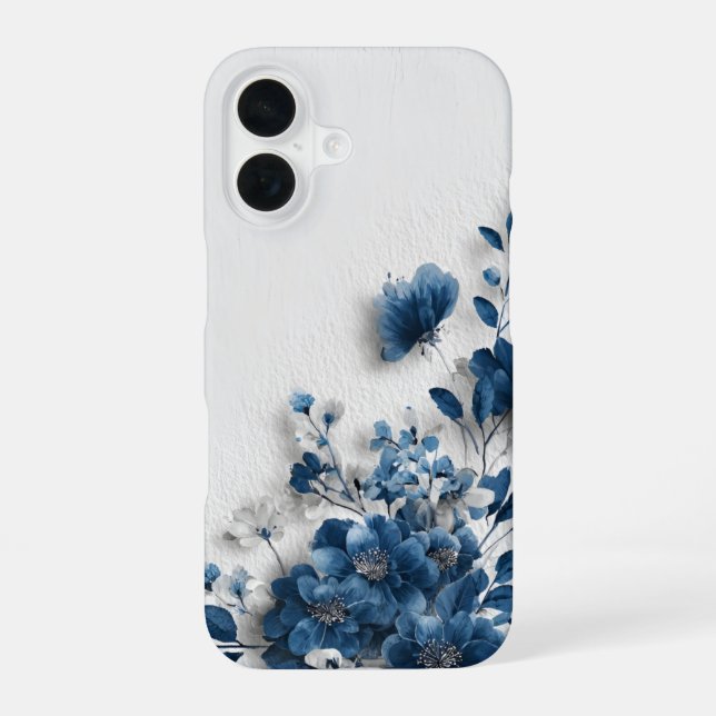Dark Blue Flowers  iPhone 16 Case (Back)