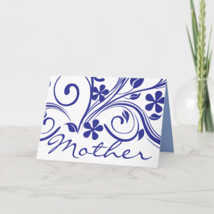 Dark Blue Flowers Swirls Mother's Day Card