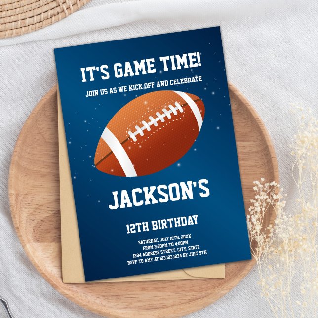 Dark Blue Football Birthday Invitation (Dark Blue Football Birthday Invitations)