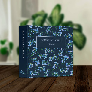 Dark Blue Forget Me Not Pattern Binder
