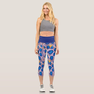 dark blue gems and perls pattern capri leggings