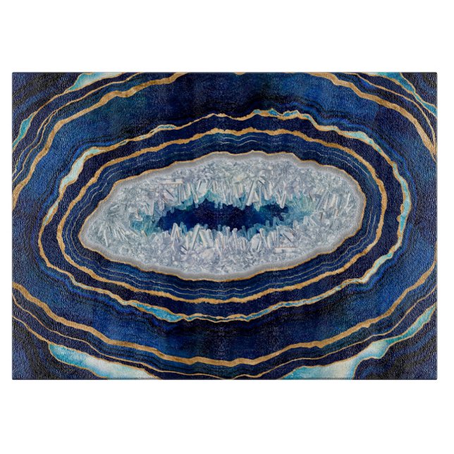 Dark Blue Geode and Gold Digital Art Cutting Board (Front)