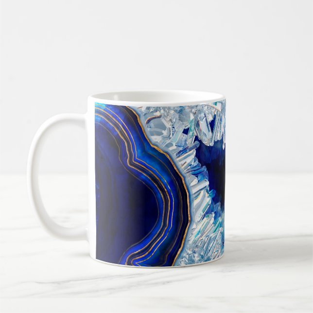 Dark Blue Geode Crystals and Gold Digital Art Coffee Mug (Left)
