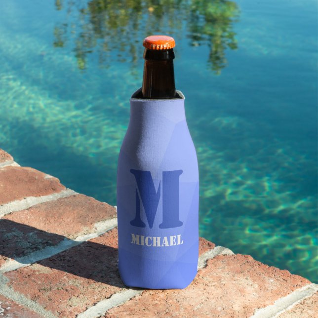 Dark blue geometric mesh pattern Monogram Bottle Cooler (In Situ Pool)