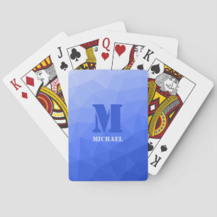 Dark blue geometric mesh pattern Monogram Playing Cards