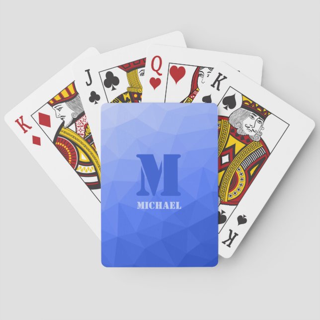Dark blue geometric mesh pattern Monogram Playing Cards (Back)