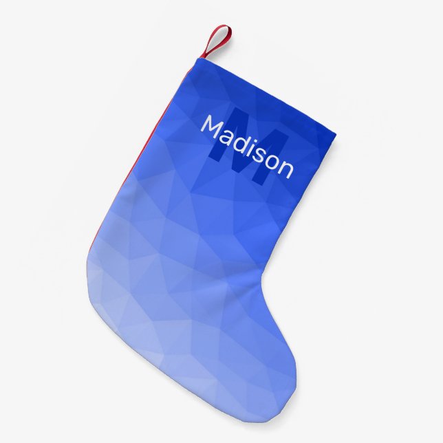 Dark blue geometric mesh pattern Monogram Small Christmas Stocking (Front (Hanging))