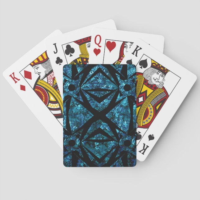 Dark Blue Geometric Night Botanical Forest Playing Cards (Back)