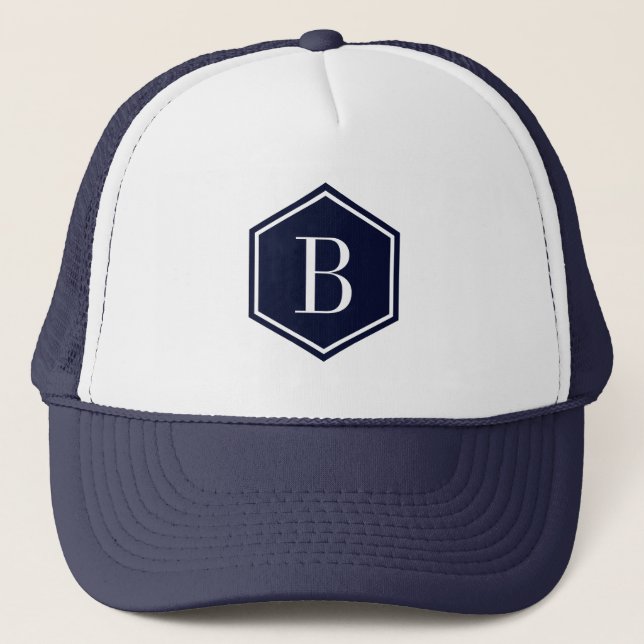 Dark-Blue Geometric octagon Monogram Trucker Hat (Front)