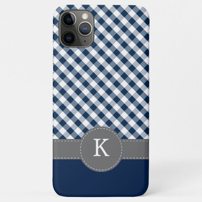 Dark Blue Gingham Pattern Custom Monogram Case-Mate iPhone Case (Back)