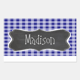 Dark Blue Gingham; Vintage Chalkboard look Sticker