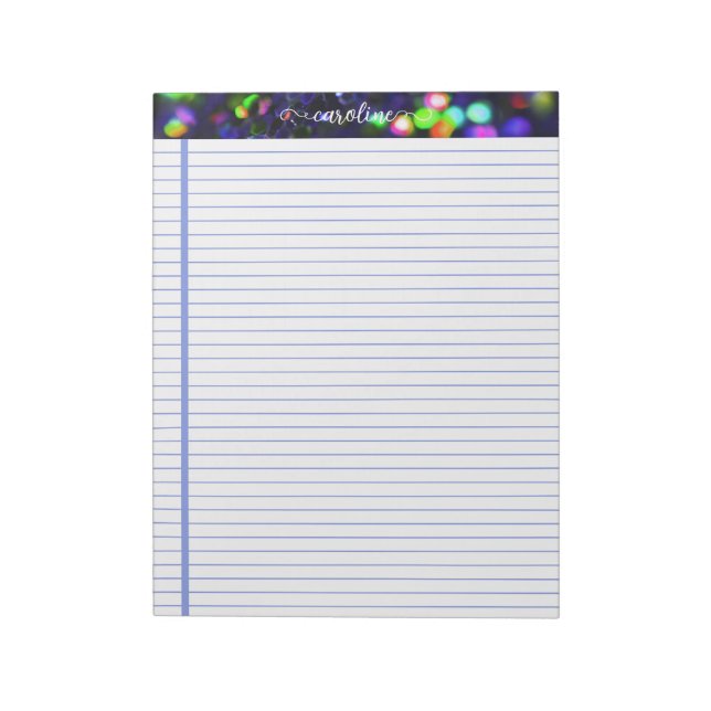Dark Blue Glitter Lined Personalized Notepad (Rotated)