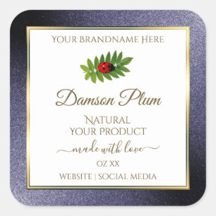 Dark Blue Glitter White Gold Product Label Ladybug