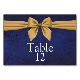 Dark Blue Gold Bow Table Number