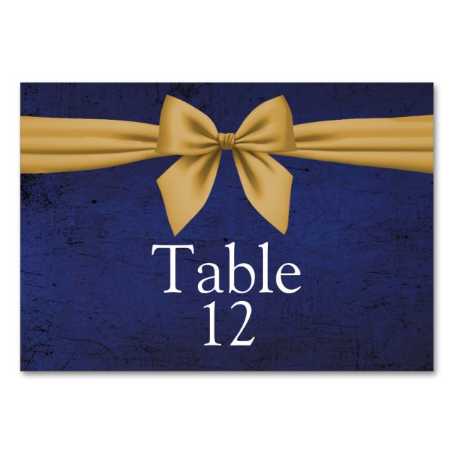 Dark Blue Gold Bow Table Number (Front)