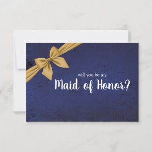 Dark Blue Gold Bow Will You Be My Maid of Honour