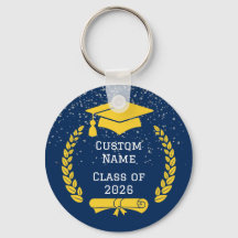 Dark Blue & Gold Class of 2026 Graduation Keychain