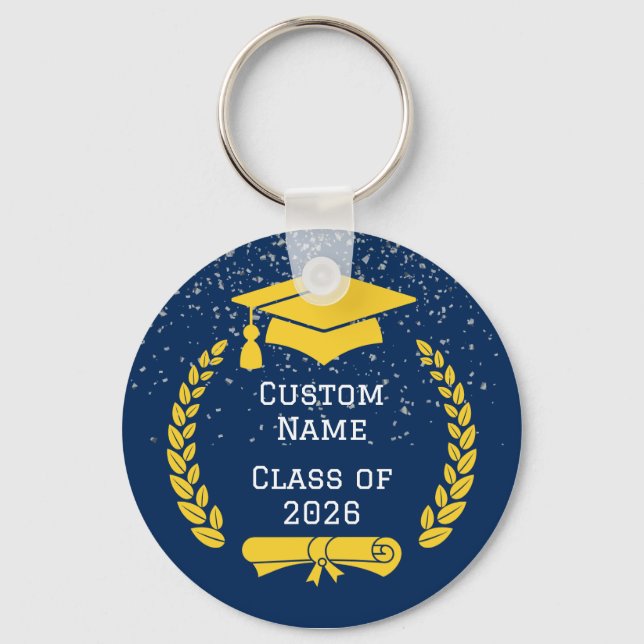 Dark Blue & Gold Class of 2026 Graduation Keychain (Front)