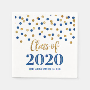 Dark Blue Gold Confetti Class of 2020 Graduation Napkin