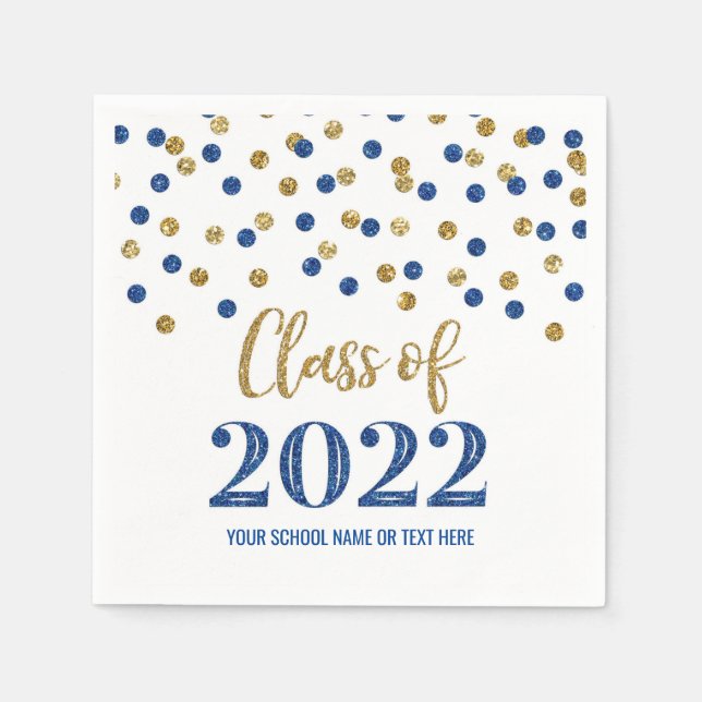 Dark Blue Gold Confetti Class of 2022 Napkin (Front)